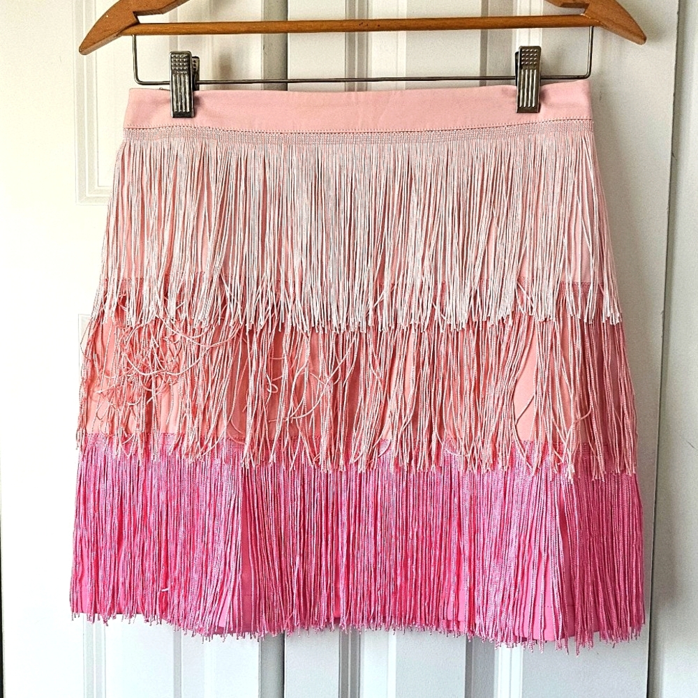 Main Strip Women's Pink Ombre Fringe Mini Skirt, Size M